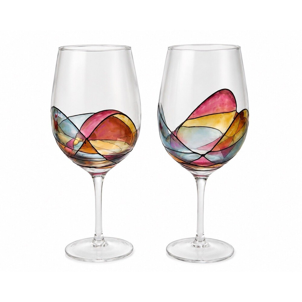 Hand-Painted Stained Glass Style Wine Glasses – Set of 2